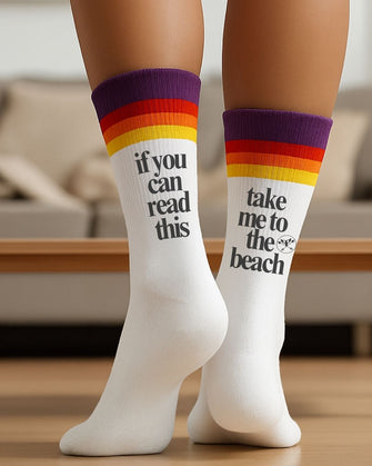 Take Me To The Beach - Sportsocken gestreift in rainbow - weiß