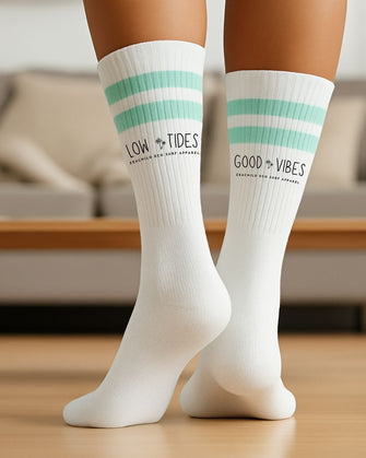 Low Tides Good Vibes - Sportsocken gestreift in mintgrün - weiß