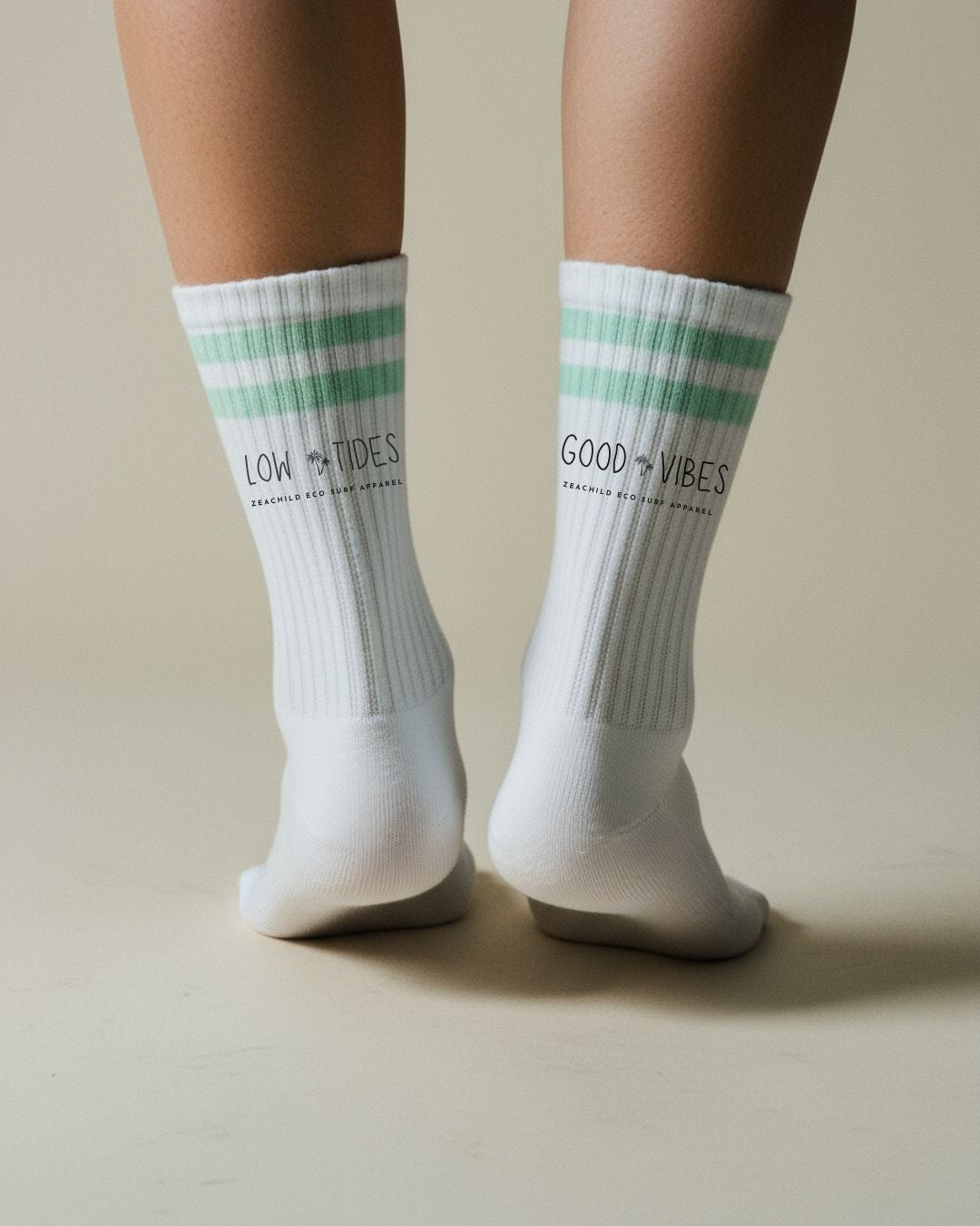 Low Tides Good Vibes - Sportsocken gestreift in mintgrün - weiß